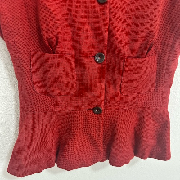 Piazza Sempione Cashmere Short Sleeve Cardigan / Jacket Peplum Red Check IT 44 - Picture 6 of 9